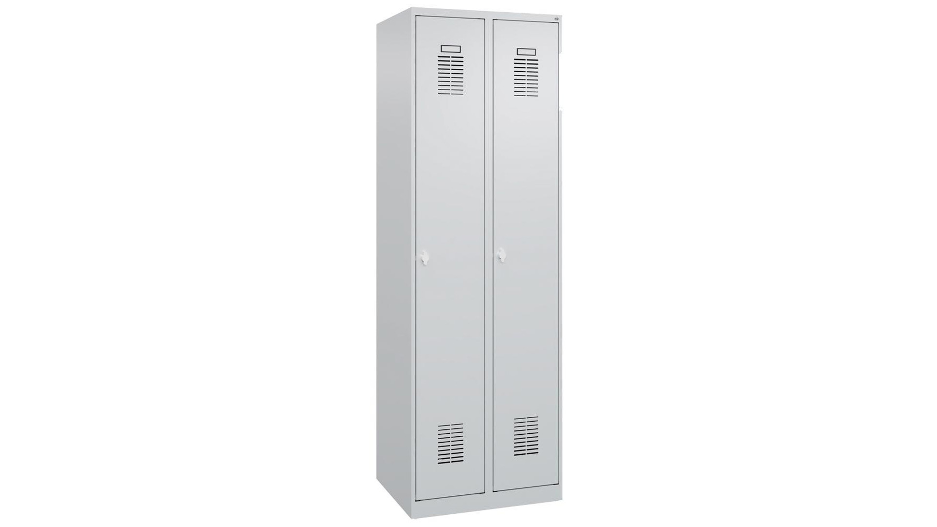 Garderobenschrank, bodenstehend, BxTxH 600x500x1850 mm, 2 Abteile, B 300 mm, Drehriegel RAL 7035