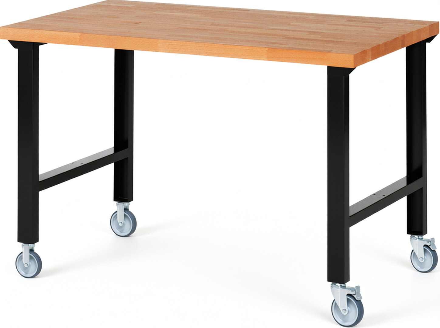 RAU Werkbank schwarz - Breite 150 cm - Tiefe 90 cm - Höhe 100 cm - Buche-Massiv Arbeitsplatte 40 mm