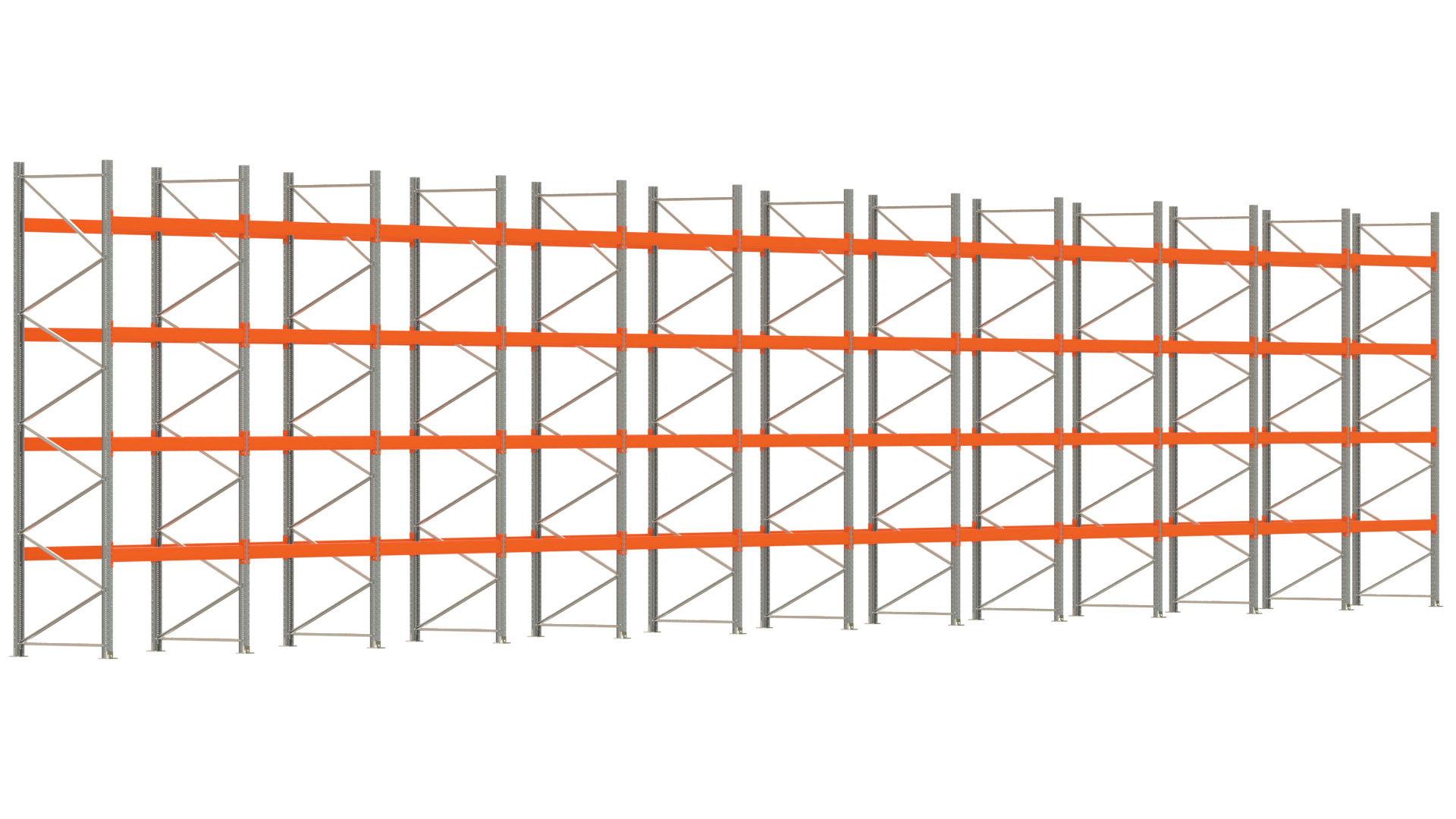 Palettenregal ARTUS - Breite 2390,5 cm - Höhe 450 cm - Tiefe 110 cm - Fachlast 2000 kg - 120 Palettenstellplätze
