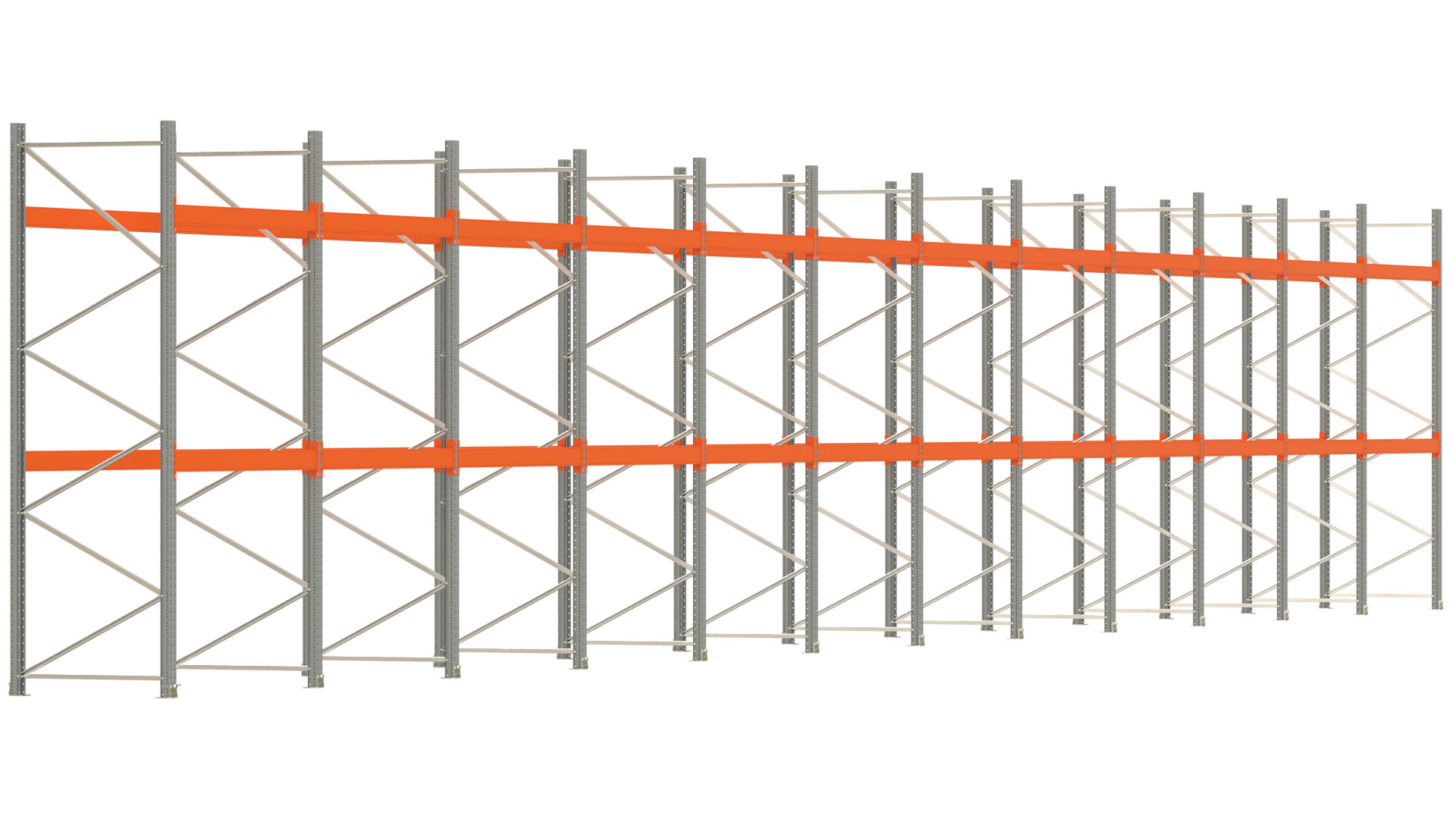 Palettenregal ARTUS - Breite 2390,5 cm - Höhe 350 cm - Tiefe 110 cm - 2 Träger-Ebenen - max. Fachlast 3000 kg - 72 Palettenstellplätze
