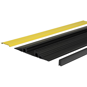 Kabelbrücke aus PVC in schwarz, LxBxH 1000x350x50 mm, inkl. Mittelsteg und Deckel in gelb, VE 2 Stück