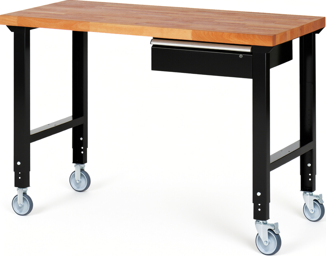 RAU Werkbank schwarz - Breite 150 cm - Tiefe 70 cm - Höhe 100 cm - Buche-Massiv Arbeitsplatte 40 mm