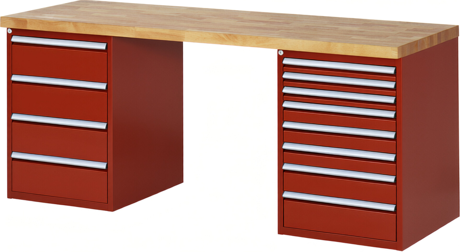 RAU Werkbank rot - Breite 200 cm - Tiefe 70 cm - Höhe 84 cm - Buche-Massiv Arbeitsplatte 40 mm