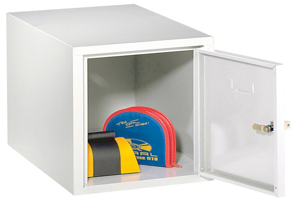 Schließfachwürfel, BxTxH 400x500x390 mm, Tür glatt, Etikettenrahmen, Zylinderschloss, geeignet für Motorradhelme, RAL 7035