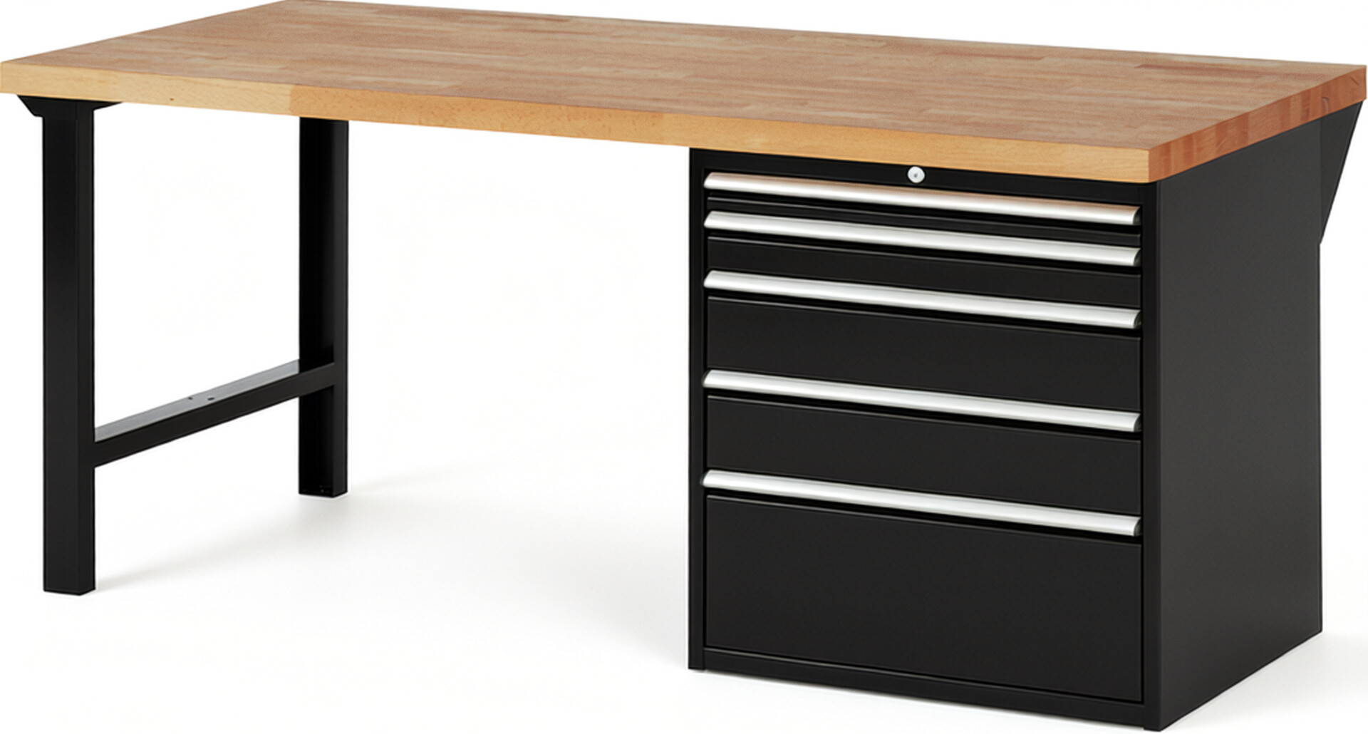 RAU Werkbank schwarz - Breite 200 cm - Tiefe 90 cm - Höhe 89 cm - Buche-Massiv Arbeitsplatte 40 mm