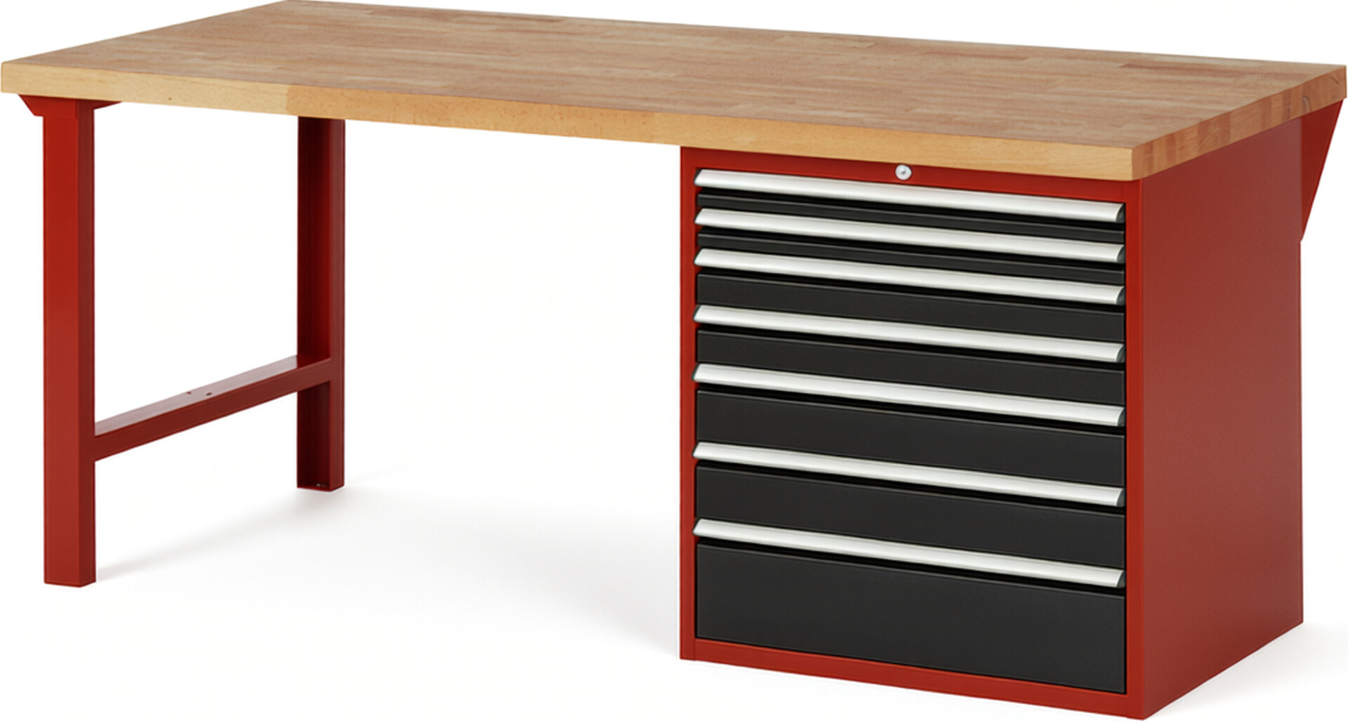 RAU Werkbank rot - schwarz - Breite 200 cm - Tiefe 90 cm - Höhe 89 cm - Buche-Massiv Arbeitsplatte 40 mm