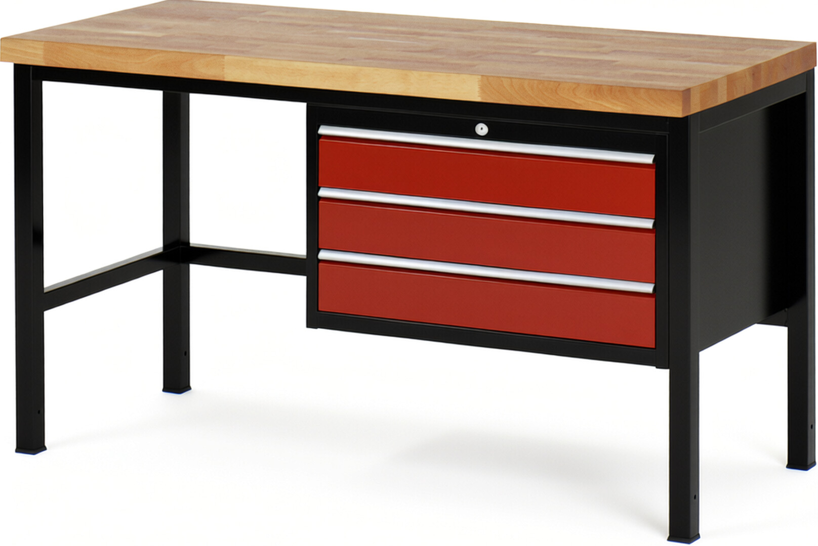 RAU Werkbank schwarz - rot - Breite 150 cm - Tiefe 70 cm - Höhe 84 cm - Buche-Massiv Arbeitsplatte 40 mm