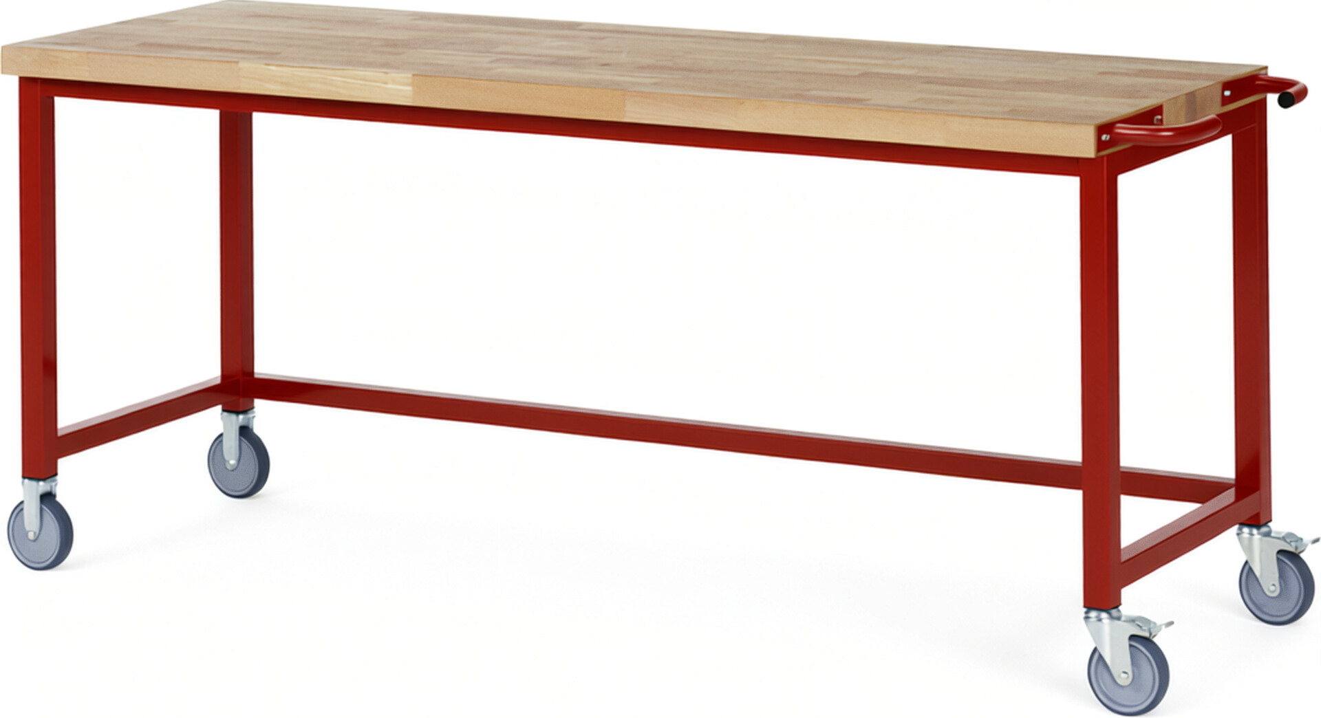 Fahrbare Werkbank - Modell 8000 BASIC rot, BxTxH 2000x700x880 mm,  Buche-Massiv Arbeitsplatte 40 mm