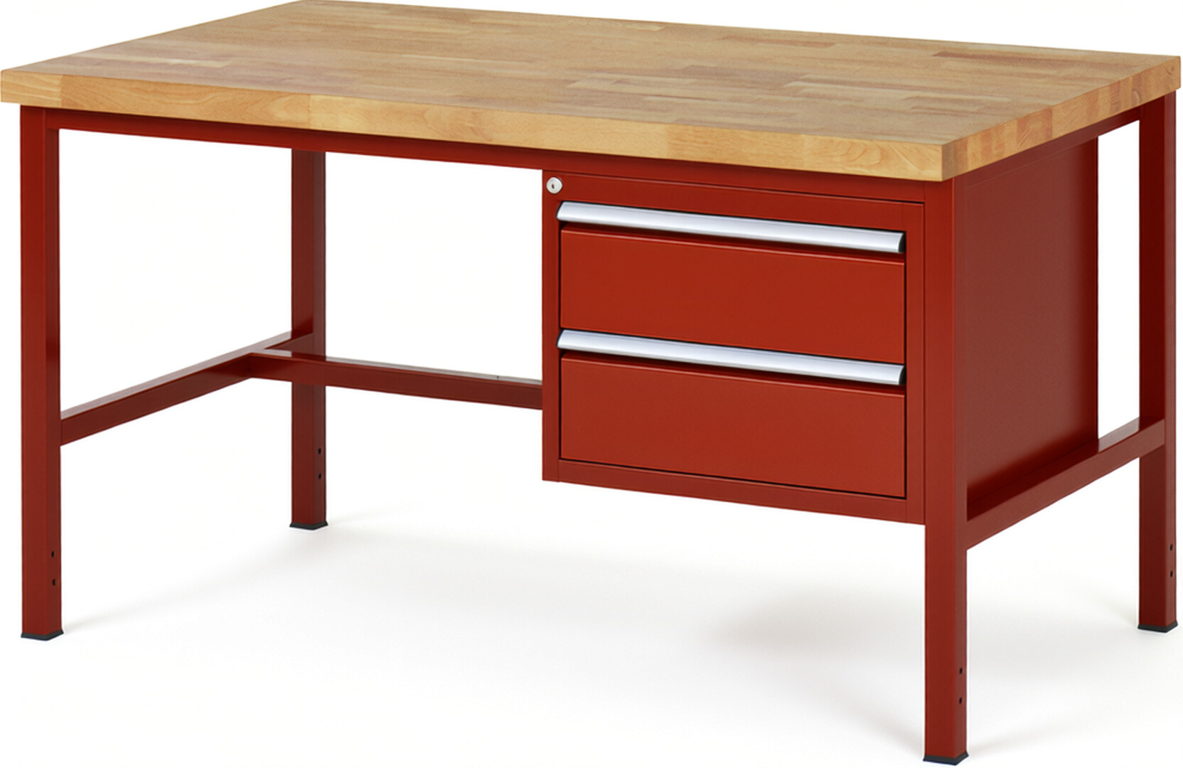 RAU Werkbank rot - Breite 150 cm - Tiefe 90 cm - Höhe 104 cm - Buche-Massiv Arbeitsplatte 40 mm