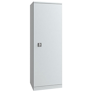 Aktenschrank mit Flügeltüren, Büroschrank, feuergeschützt, BxTxH 670x500x1950 mm, 1 Tür, 4 Böden, Kapazität 40 Ordner, RAL 7035 lichtgrau