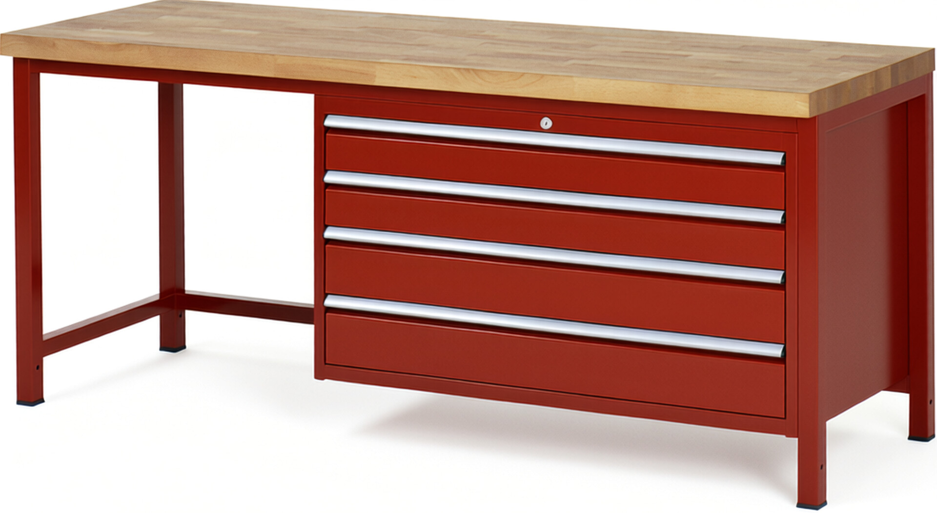 Werkbank Modell 8362 rot, BxTxH 2000x700x840-1040 mm,  Buche-Massiv Arbeitsplatte 40 mm,  4 Schubladen mit  Vollauszug 100 % und  SoftClosing