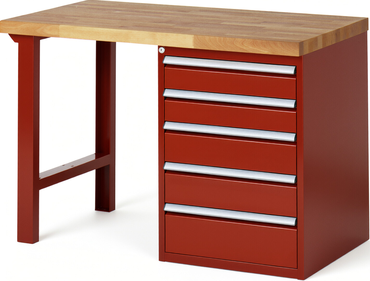 RAU Werkbank rot - Breite 125 cm - Tiefe 70 cm - Höhe 89 cm - Buche-Massiv Arbeitsplatte 40 mm