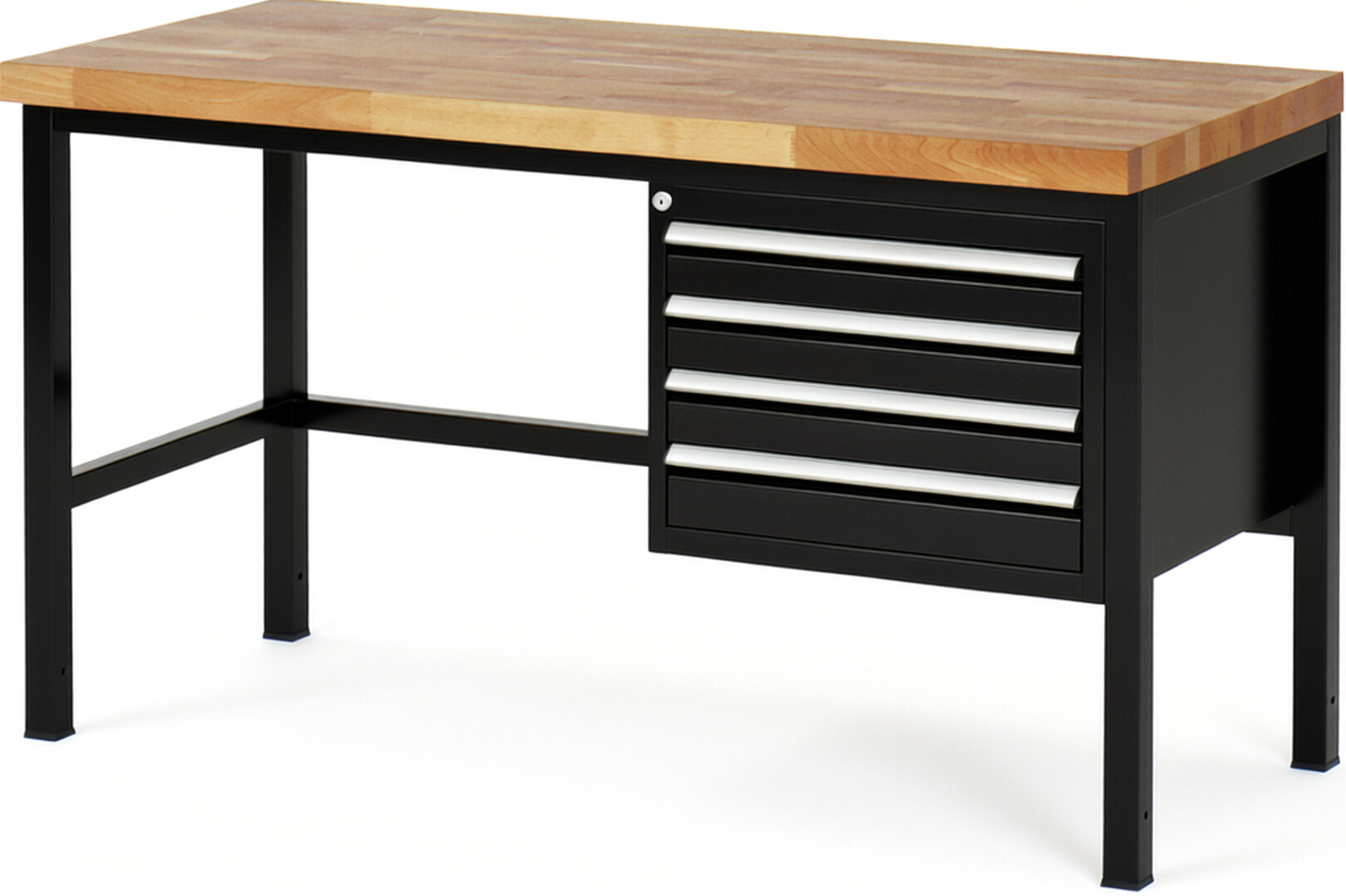 Werkbank Modell 8133 schwarz, BxTxH 1500x700x840 mm,  Buche-Massiv Arbeitsplatte 40 mm,  4 Schubladen mit  Vollauszug 100 % und  SoftClosing