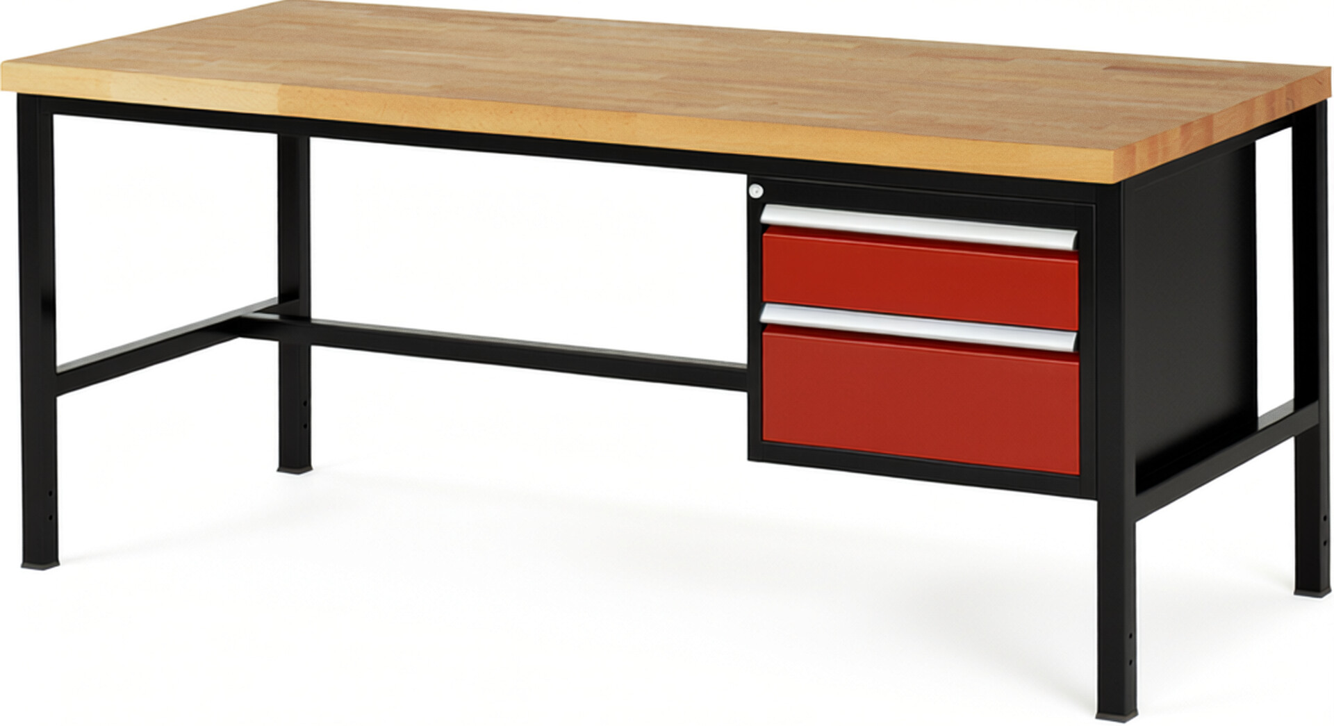 RAU Werkbank schwarz - rot - Breite 200 cm - Tiefe 90 cm - Höhe 104 cm - Buche-Massiv Arbeitsplatte 40 mm