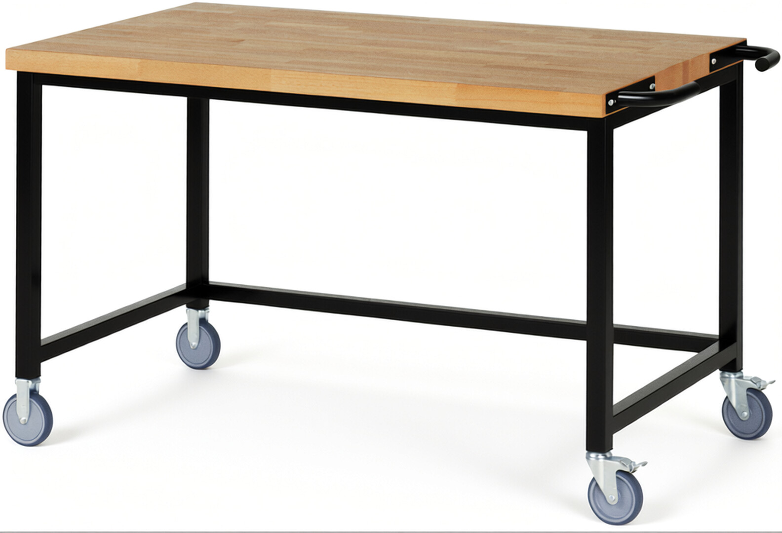 RAU Werkbank schwarz - Breite 150 cm - Tiefe 90 cm - Höhe 108 cm - Buche-Massiv Arbeitsplatte 40 mm