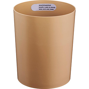 Sicherheits-Papierkorb, Kunststoff schwer entflammbar, Volumen 13 l, Durchm.xH 250x300 mm, gold, VE 5 Stück