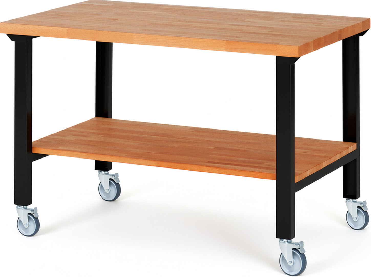 RAU Werkbank schwarz - Breite 150 cm - Tiefe 90 cm - Höhe 100 cm - Buche-Massiv Arbeitsplatte 40 mm