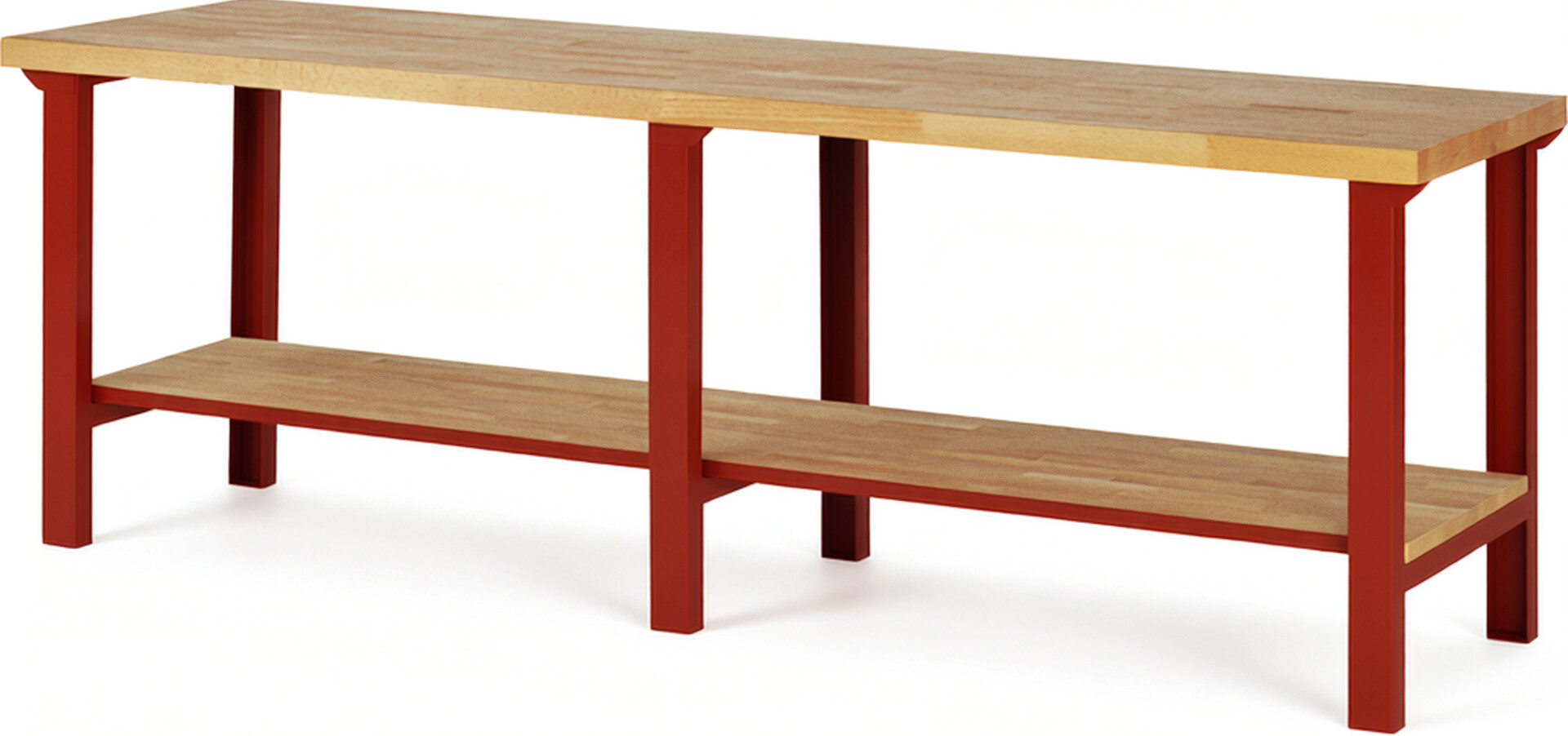 RAU Werkbank rot - Breite 250 cm - Tiefe 70 cm - Höhe 84 cm - Buche-Massiv Arbeitsplatte 40 mm