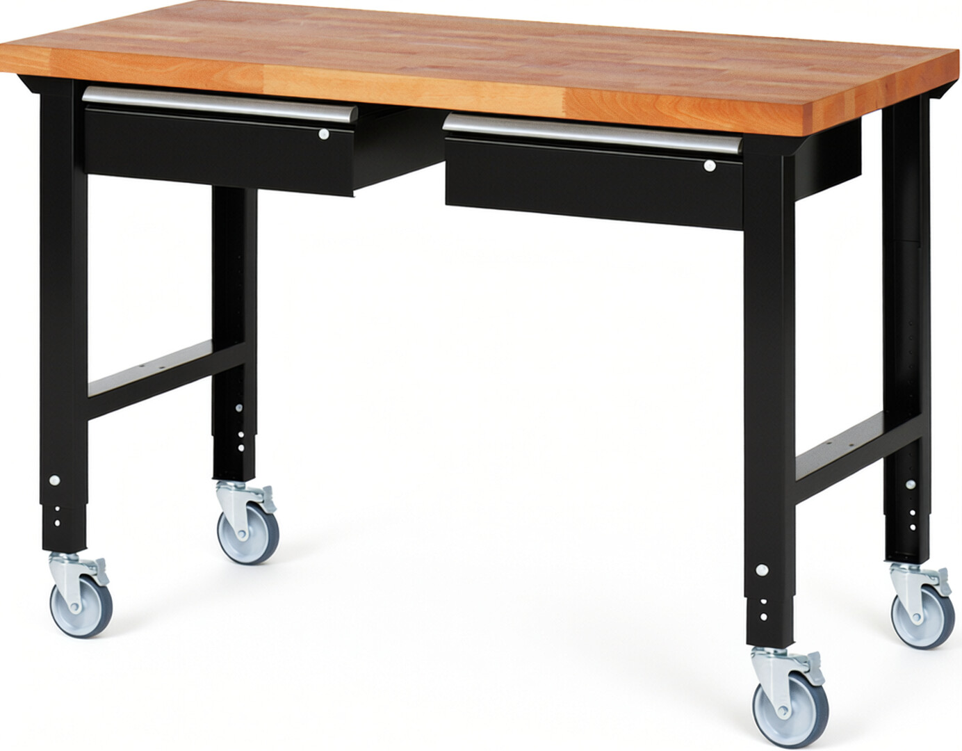 RAU Werkbank schwarz - Breite 150 cm - Tiefe 70 cm - Höhe 100 cm - Buche-Massiv Arbeitsplatte 40 mm