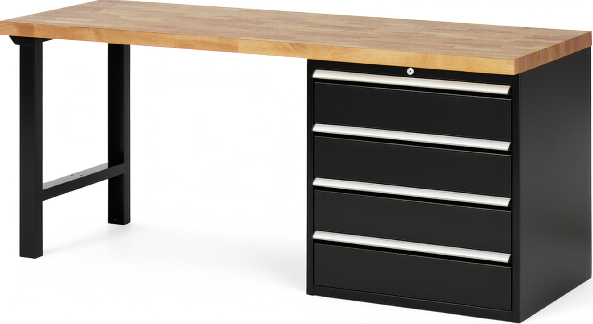 RAU Werkbank schwarz - Breite 200 cm - Tiefe 70 cm - Höhe 84 cm - Buche-Massiv Arbeitsplatte 40 mm