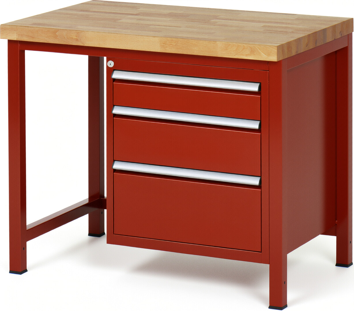 Werkbank Modell 8159 rot, BxTxH 1000x700x840-1040 mm,  Buche-Massiv Arbeitsplatte 40 mm,  3 Schubladen mit  Vollauszug 100 % und  SoftClosing