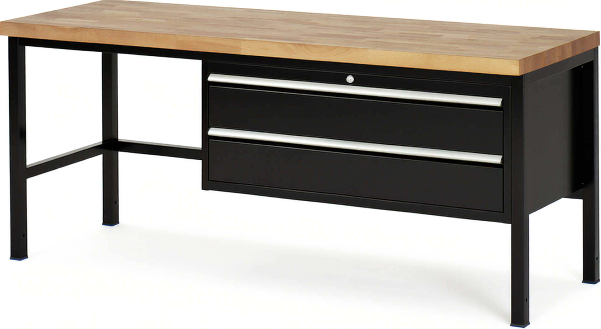 Werkbank Modell 8325 schwarz, BxTxH 2000x700x840-1040 mm,  Buche-Massiv Arbeitsplatte 40 mm,  2 Schubladen mit  Vollauszug 100 % und  SoftClosing