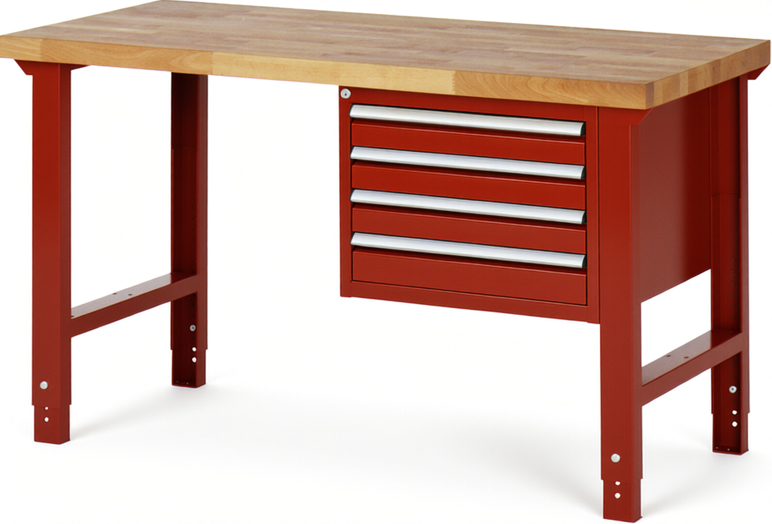 RAU Werkbank rot - Breite 150 cm - Tiefe 70 cm - Höhe 114 cm - Buche-Massiv Arbeitsplatte 40 mm