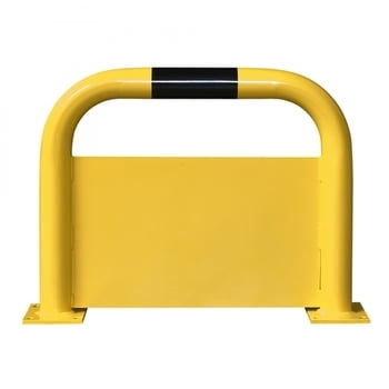 Rammschutz-Bügel mit Unterfahrschutz, Anfahrschutz aus Gütestahl, hochbelastbar, 750 mm Breite, 600 mm Höhe, gelb kunststoffbeschichtet