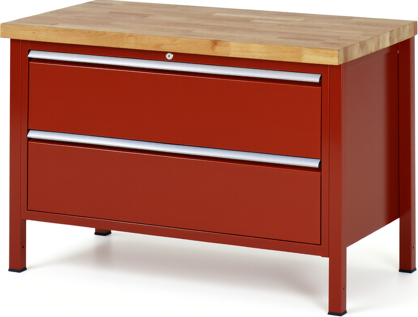 Werkbank Modell 8355 rot, BxTxH 1250x700x840-1040 mm,  Buche-Massiv Arbeitsplatte 40 mm,  2 Schubladen mit  Auszug 90 %