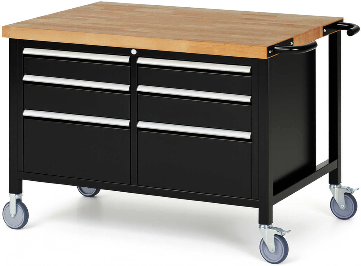 RAU Werkbank schwarz - Breite 125 cm - Tiefe 90 cm - Höhe 88 cm - Buche-Massiv Arbeitsplatte 40 mm