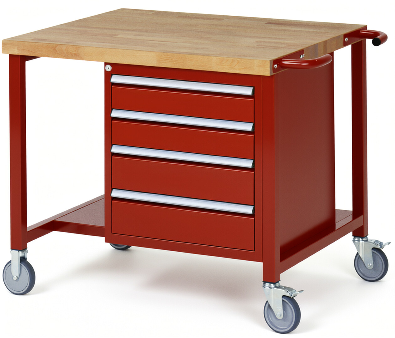 RAU Werkbank rot - Breite 100 cm - Tiefe 90 cm - Höhe 108 cm - Buche-Massiv Arbeitsplatte 40 mm