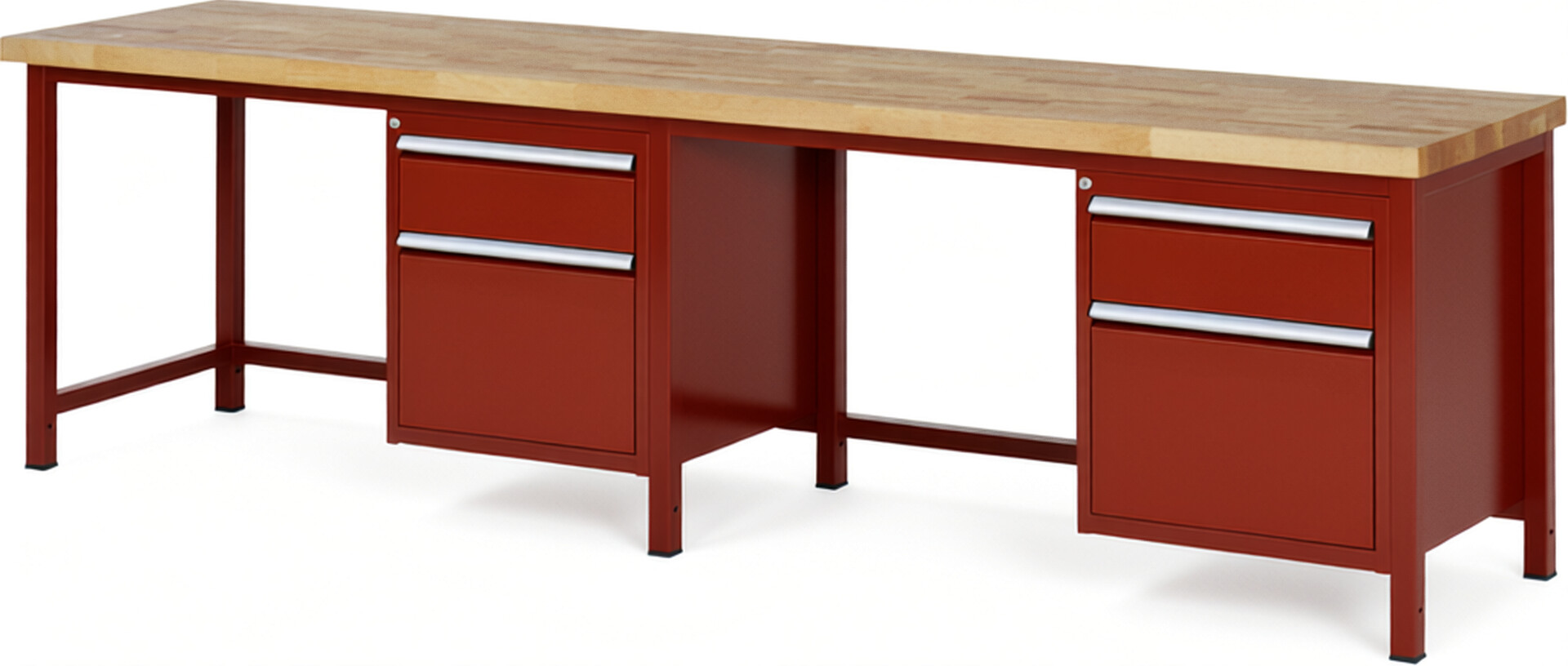 RAU Werkbank rot - Breite 300 cm - Tiefe 70 cm - Höhe 84 cm - Buche-Massiv Arbeitsplatte 40 mm