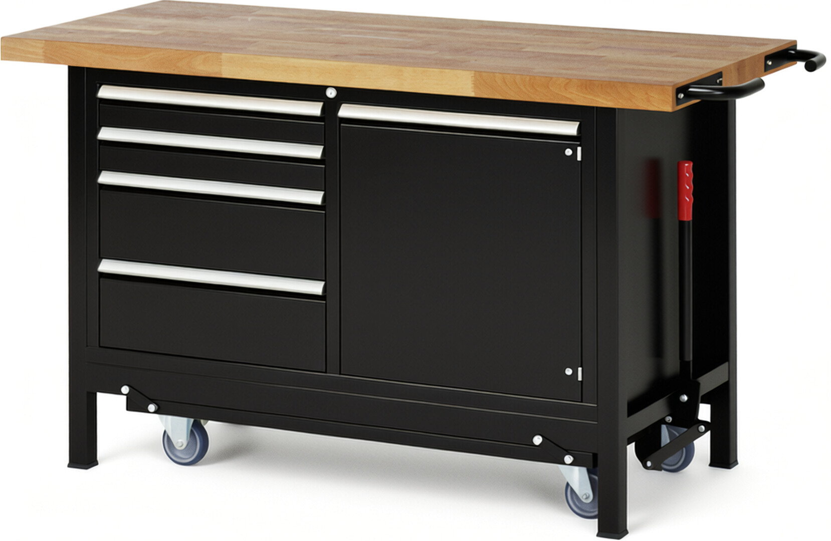 RAU Werkbank schwarz - Breite 150 cm - Tiefe 70 cm - Höhe 88 cm - Buche-Massiv Arbeitsplatte 40 mm