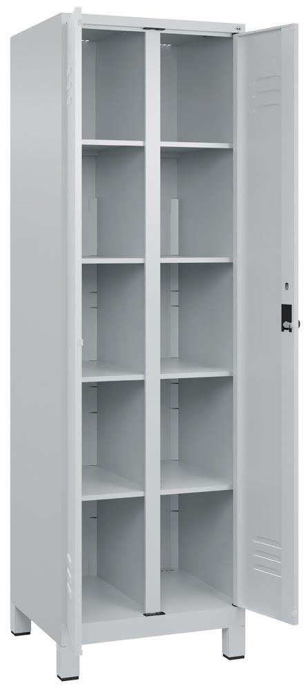 Spind, Kombischrank Premium, BxTxH 600x500x1950 mm, 2 Abteile a 300 mm, mit Füßen, Drehriegel, RAL 7035