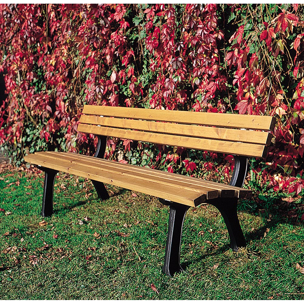 Parkbank mit Gußeisenfüßen und PVC-Latten,BxT(SitzT)xH 2000x410x780 mm, grün