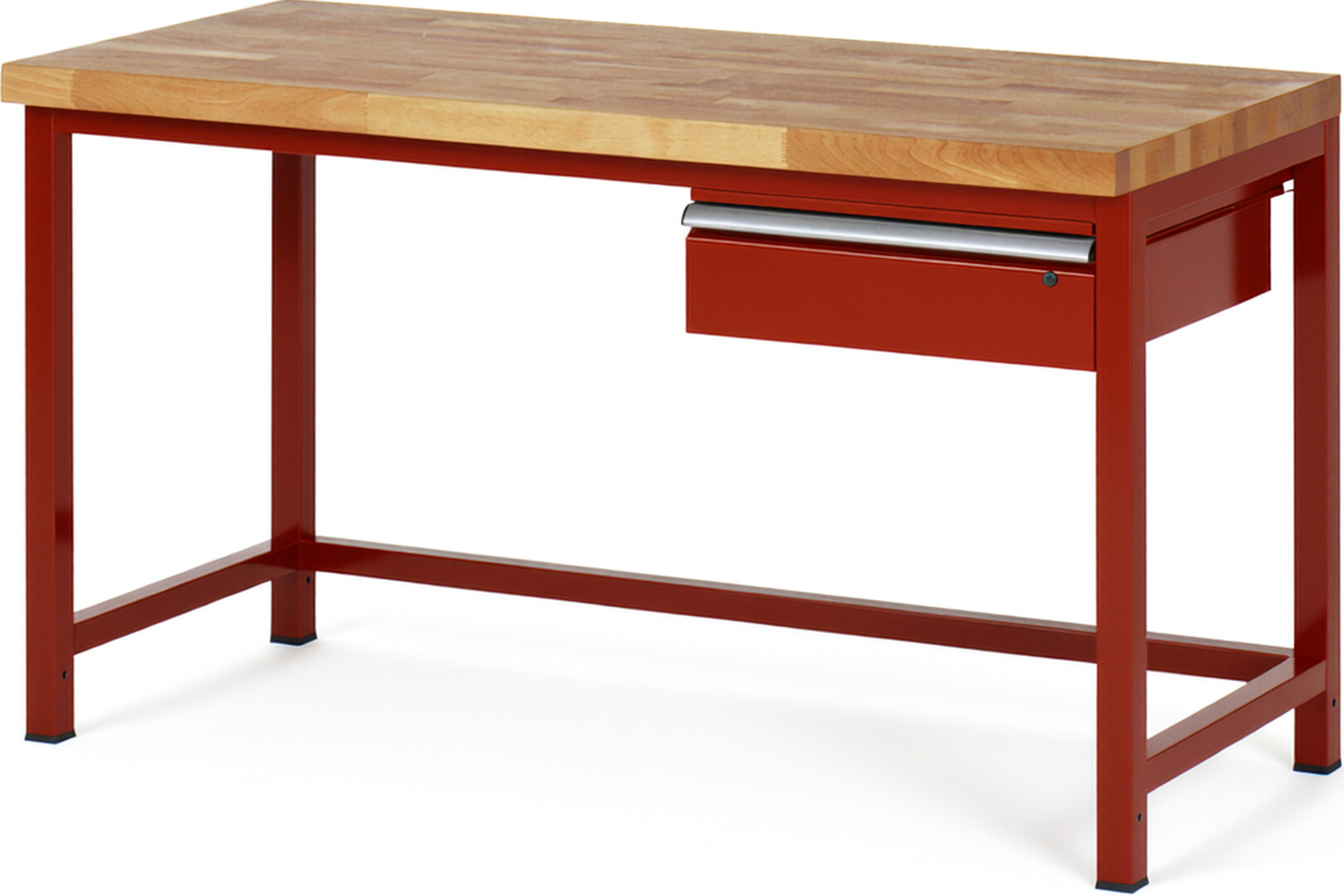 Werkbank Modell 8001 rot, BxTxH 1500x700x840-1040 mm,  Buche-Massiv Arbeitsplatte 40 mm,  1 Schublade mit  Auszug 90 %