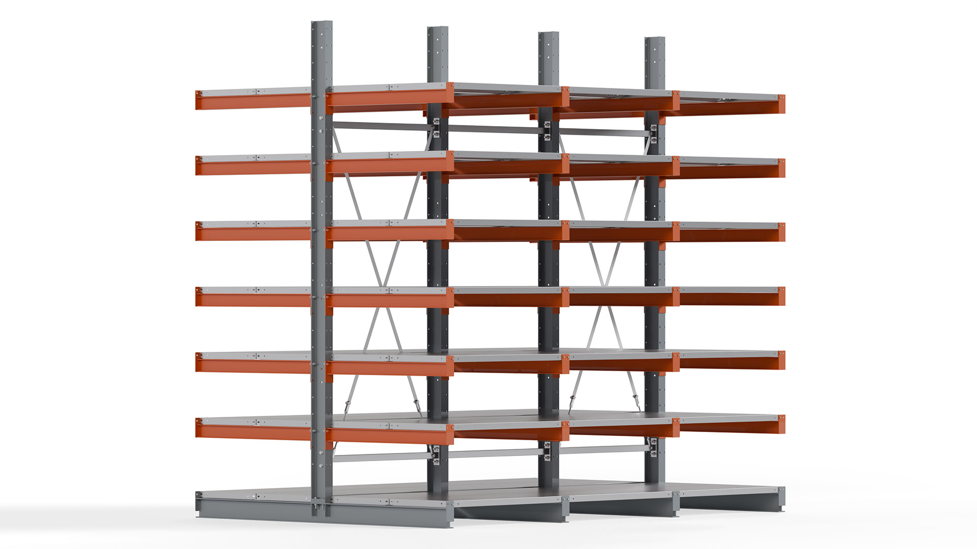 Kragarmregal KARL basic - lackiert - Breite: 300 cm - Höhe: 300 cm - Tiefe: 100 cm - Traglast je Kragarm: 450 kg - beidseitig