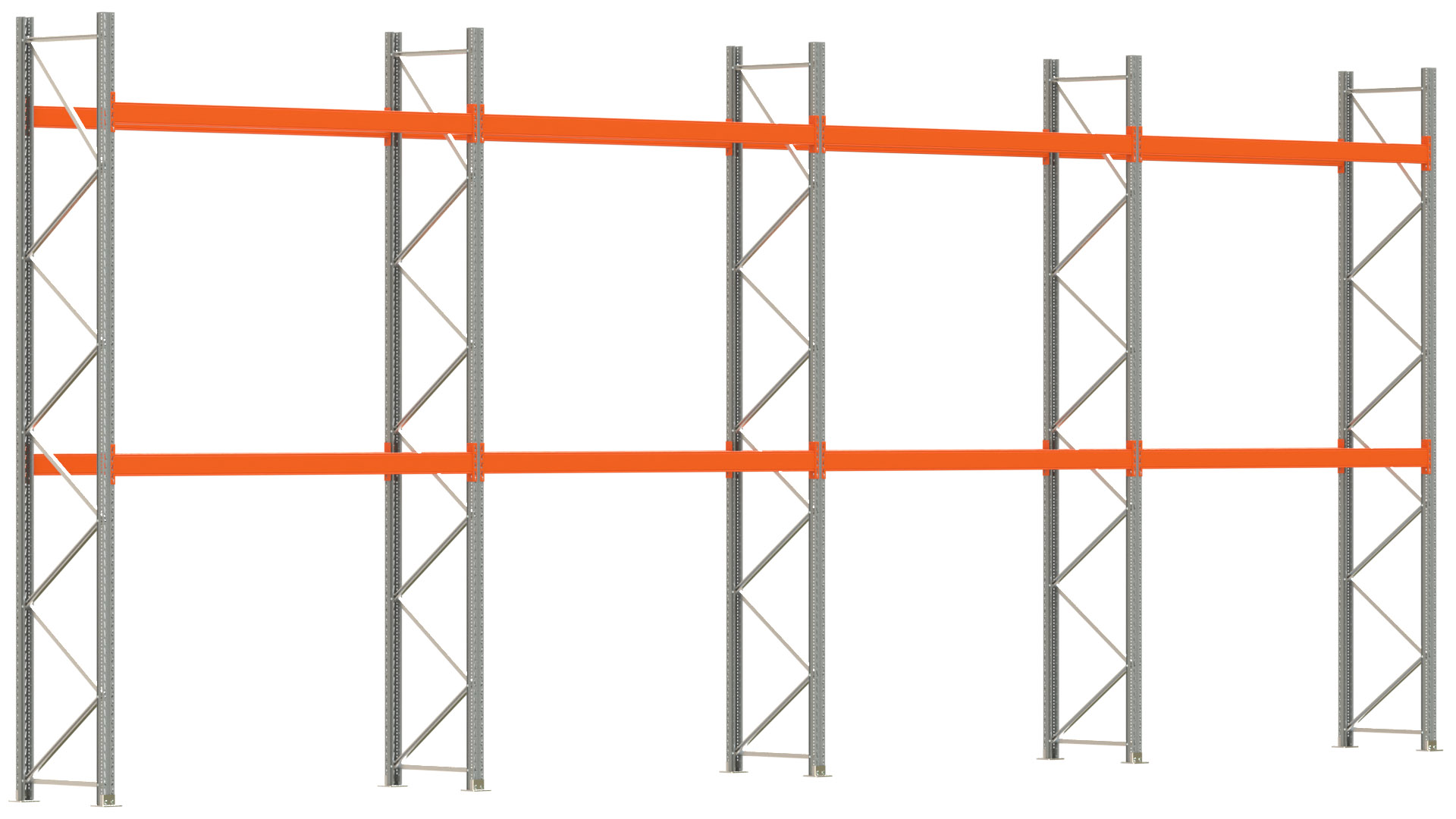 Palettenregal ARTUS - Breite 1122,5 cm - Höhe 450 cm - Tiefe 80 cm - 2 Träger-Ebenen - max. Fachlast 3000 kg - 24 Palettenstellplätze