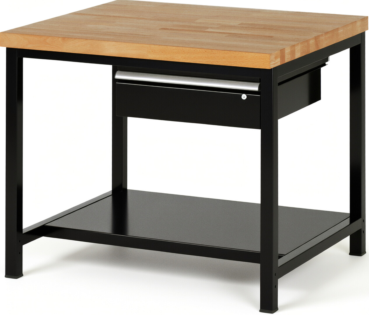 RAU Werkbank schwarz - Breite 100 cm - Tiefe 90 cm - Höhe 104 cm - Buche-Massiv Arbeitsplatte 40 mm