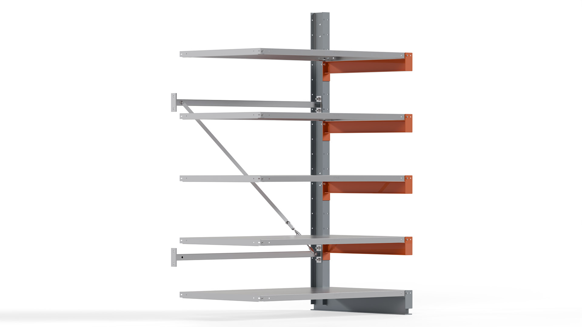Kragarmregal KARL basic - Anbaufeld - Breite: 128 cm - Höhe: 200 cm - Tiefe: 92 cm - Traglast je Arm: 550 kg - einseitig