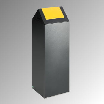 Selbstlöschender Wertstoffsammler - Kopfteil spitz - 89 l - antik-silber/gelb - Höhe 1.045 mm - Abfallbehälter