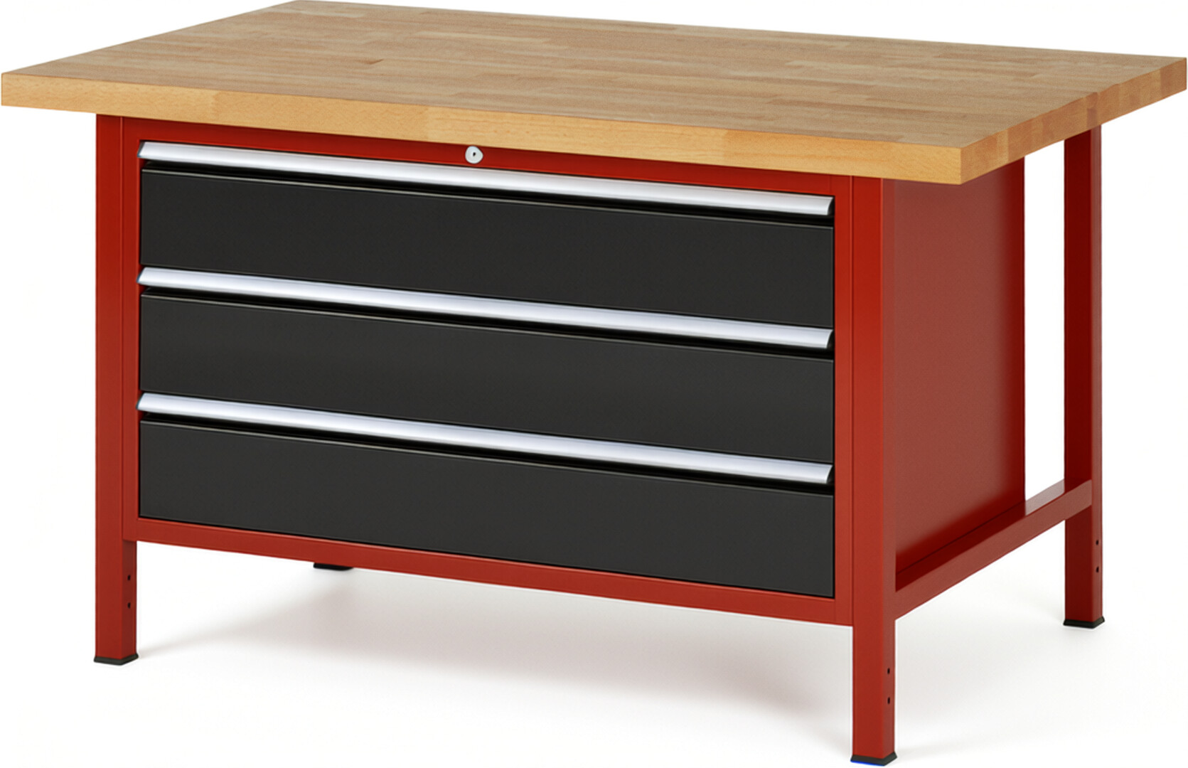 RAU Werkbank rot - schwarz - Breite 150 cm - Tiefe 90 cm - Höhe 84 cm - Buche-Massiv Arbeitsplatte 40 mm