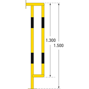 Rohrschutz, Wand- und Bodenmontage, Stahlrohr 48 mm, BxTxH 350x300x1500 mm, feuerverzinkt, gelb beschichtet, schwarze Streifen, mit Boden/Wandplatten