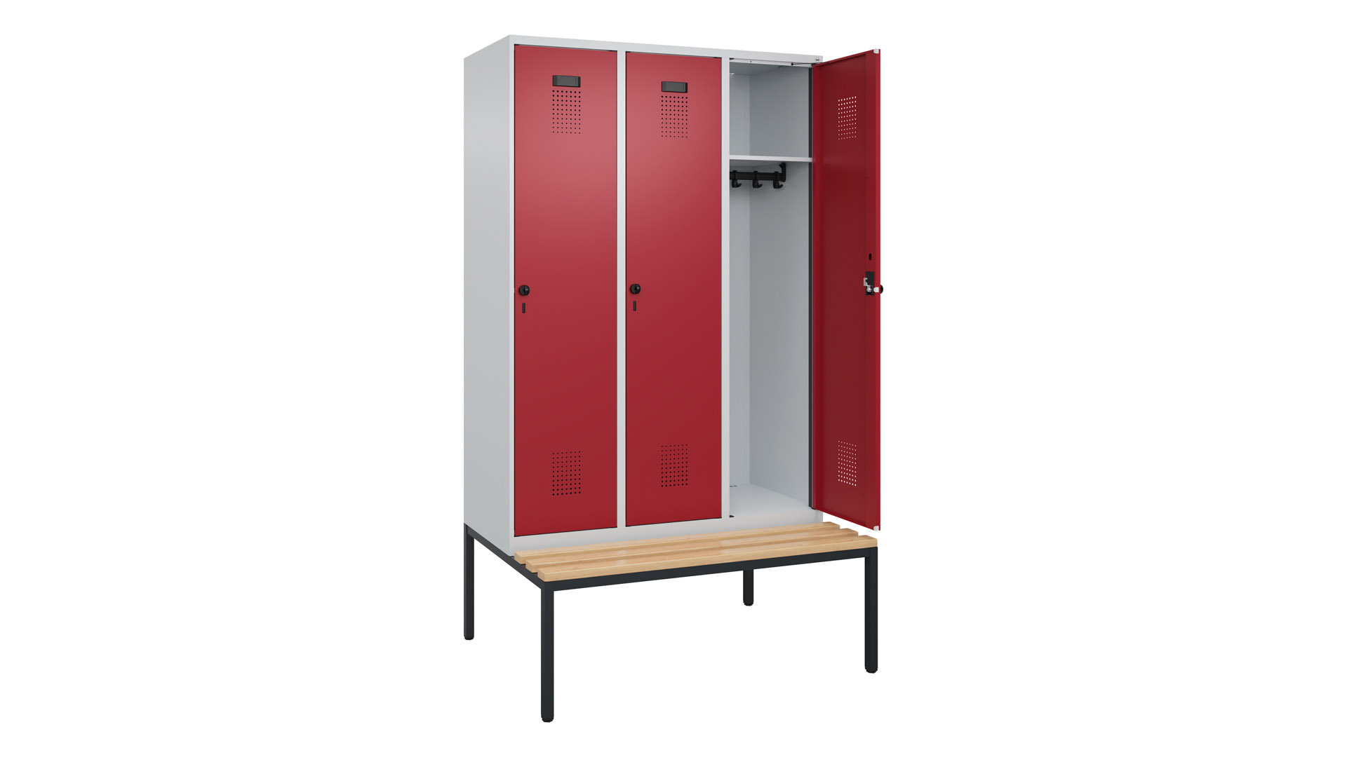 Spind - Garderobenschrank, Breite 120 cm, Höhe 212 cm, Tiefe 50 cm, 3 Abteile
