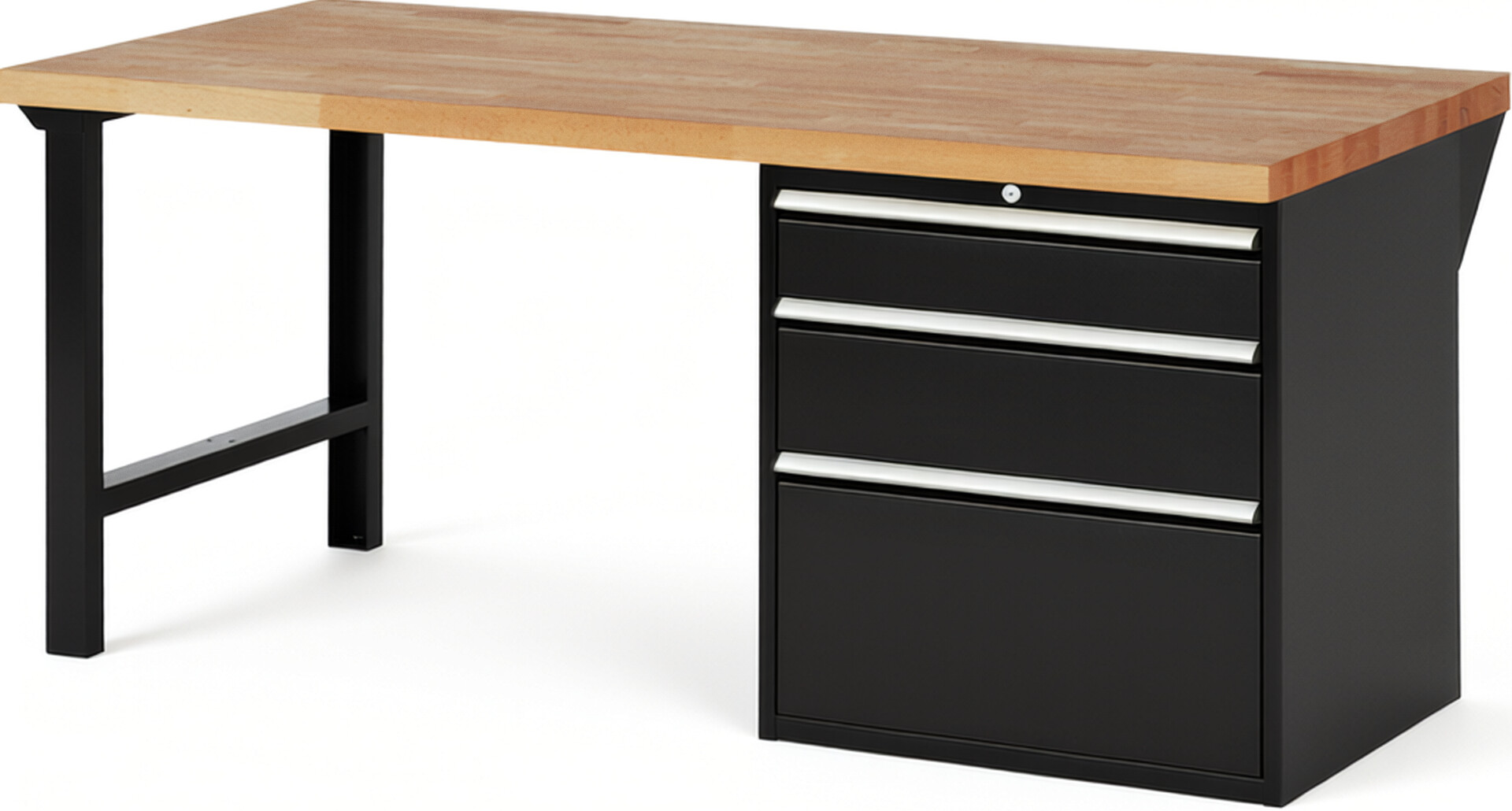 RAU Werkbank schwarz - Breite 200 cm - Tiefe 90 cm - Höhe 84 cm - Buche-Massiv Arbeitsplatte 40 mm