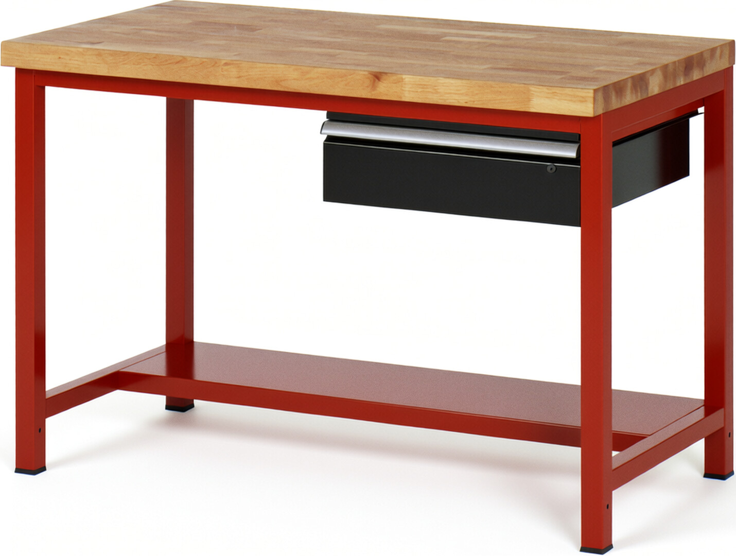 Werkbank Modell 8001 rot - schwarz, BxTxH 1250x900x840 mm,  Buche-Massiv Arbeitsplatte 40 mm,  1 Schublade mit  Auszug 90 %
