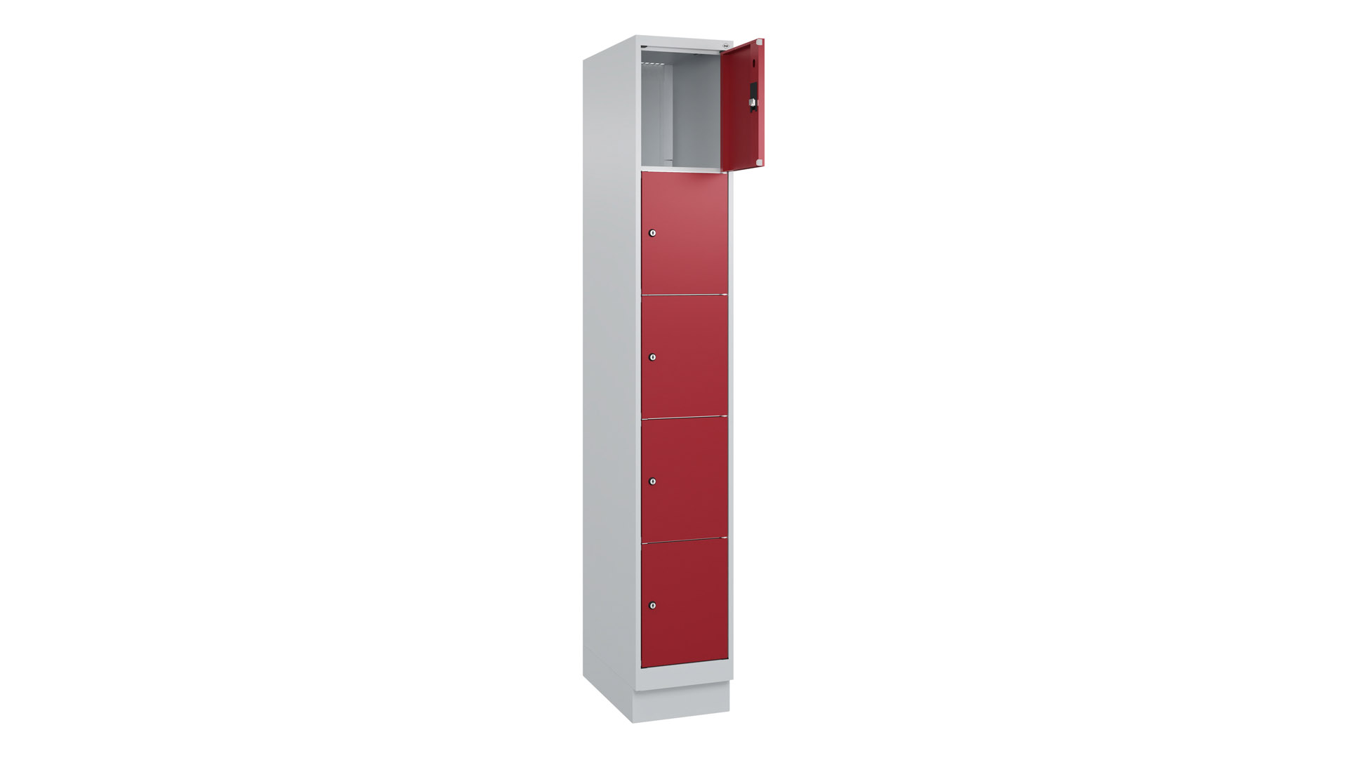 Fächerschrank, BxTxH 300x500x1.950 mm, 1x5 Fächer, Abteilbreite 300 mm, Sockel, Schloss, glatte Türen, Farbwahl