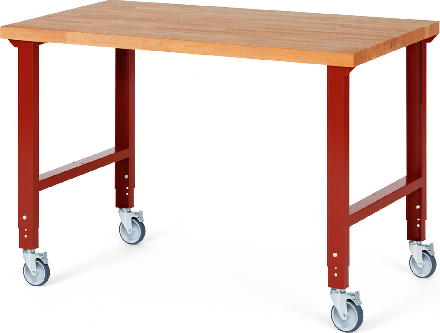 RAU Werkbank rot - Breite 150 cm - Tiefe 90 cm - Höhe 100 cm - Buche-Massiv Arbeitsplatte 40 mm