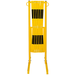 Absperrgitter, Scherensperrgitter, gelb mit schwarzen Streifen, Ständer aus Stahlrohr, Stäbe aus Flachstahl 25/4 mm, Höhe 1000 mm, ausziehbar bis 3600 mm