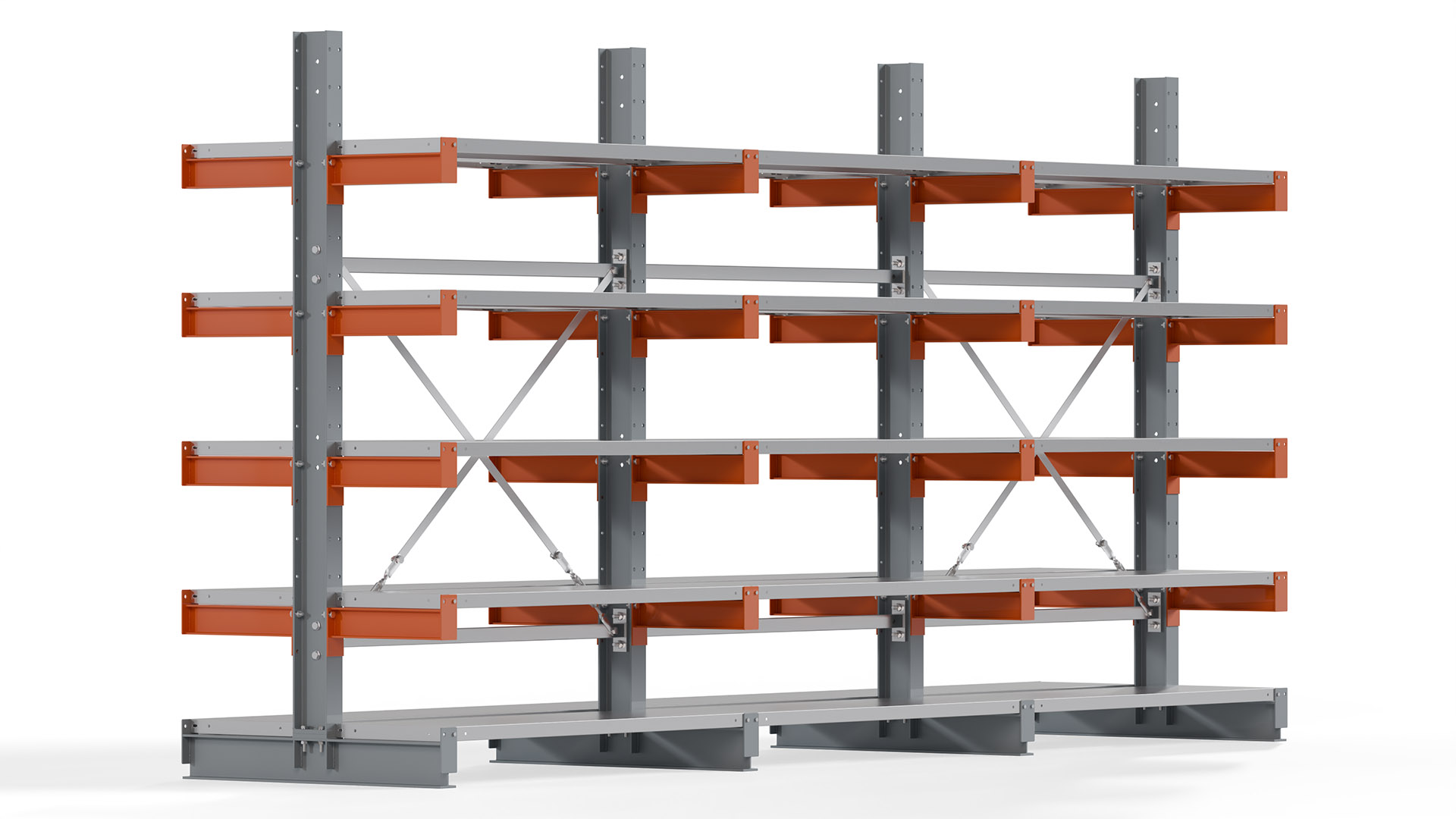 Kragarmregal KARL basic - lackiert - Breite: 384 cm - Höhe: 200 cm - Tiefe: 40 cm - Traglast je Kragarm: 1100 kg - beidseitig